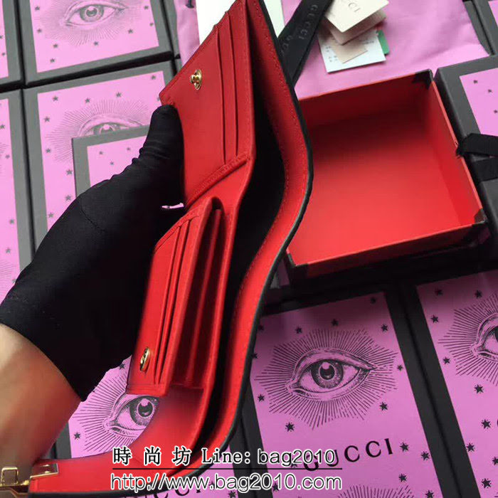 GUCCI古馳 歐洲正品原單 padlock系列 最新款短皮夾 453155 紅色壓花全皮 WTG1195